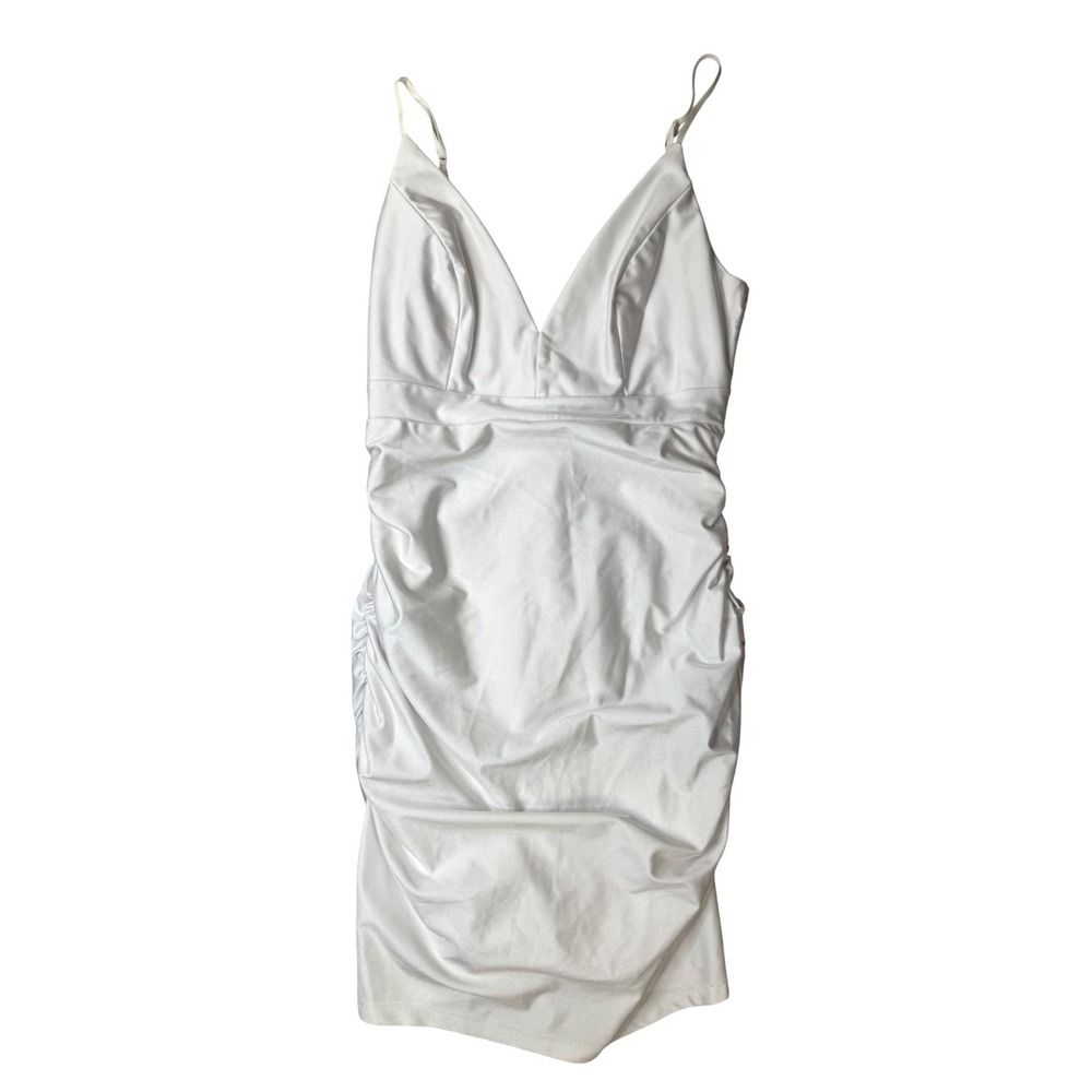 Windsor White Ruched Bodycon Mini Dress V-Neck Adjustable Straps Size Large